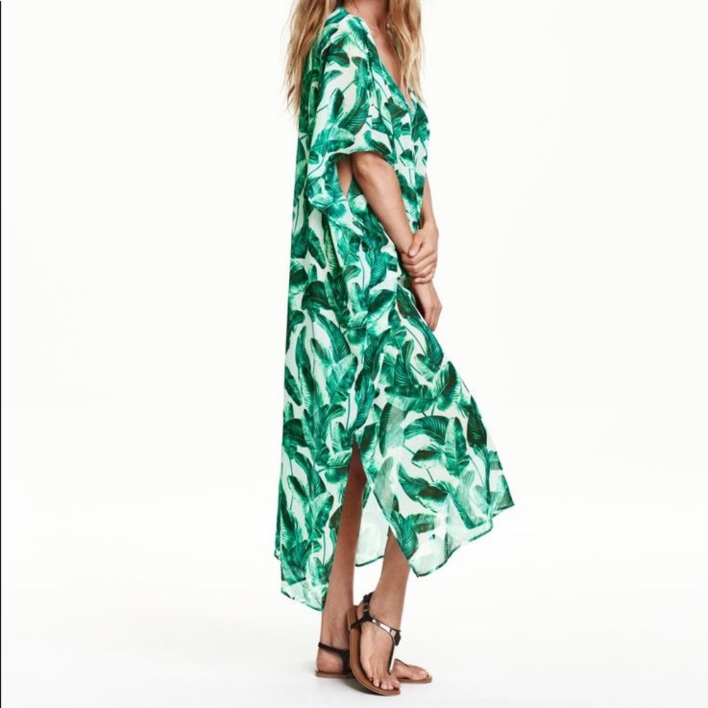 H&M Green Sheer Beach Cover Up Caftan Kimono XS/S